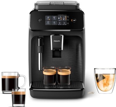 Philips 1200 Series Fully Automatic Espresso Machine Classic Milk Frother 2 Coffee Varieties Intuitive Touch Display 100 Ceramic Grinder AquaClean Filter Aroma Seal Black EP122004