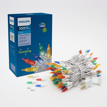 PHILIPS 100 LED Multicolor Twinkling Faceted Mini Christmas Lights on White Wire  UL Listed for IndoorOutdoor Use  3533 Length with 4 Bulb Spacing  String Lights for Christmas Tree Decorating
