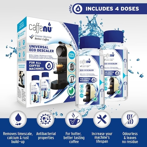 Universal Coffee Machine Descaling Solution Coffee Machine Descaler Liquid 4 Uses Descaler Kit Part of your Barista Accessories Set Compatible with Nespresso Phillips Lavazza Verismo and More