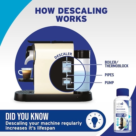 Universal Coffee Machine Descaling Solution Coffee Machine Descaler Liquid 4 Uses Descaler Kit Part of your Barista Accessories Set Compatible with Nespresso Phillips Lavazza Verismo and More