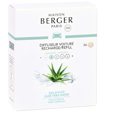 Set of 2 Ceramic Pods for Refillable Car Air Freshener Vent Clip Diffuser  46 Weeks Diffusion Time  Maison Berger Fragrance and Scent  Aloe Vera Water  Made in France