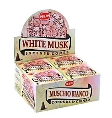 HEMWhite Musk  Case Of 12 Boxes 10 Cones Each  Incense From India