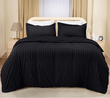 Utopia Bedding Seersucker Duvet Cover Queen Size  Soft Textured Duvet Cover with 2 Pillow Shams  Striped Comforter Cover 90 x 90 Inches with Zipper Closure Black  Comforter Not Included