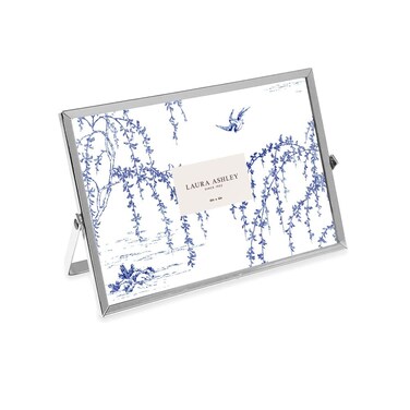 Laura Ashley 4x6 Silver Flat Metal Picture Frame Horizontal with PullOut Easel Stand Made for Tabletop Counterspace Shelf and Desk 6x4 Silver