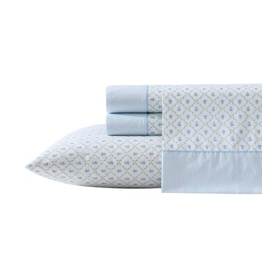 Laura AshleySheet Set Breathable Percale Cotton Bedding 200 Thread Count Deep Pocket Chic Home Decor Kate Blue King