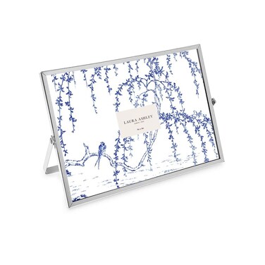 Laura Ashley 5x7 Silver Flat Metal Picture Frame Horizontal with PullOut Easel Stand Made for Tabletop Counterspace Shelf and Desk 7x5 Silver
