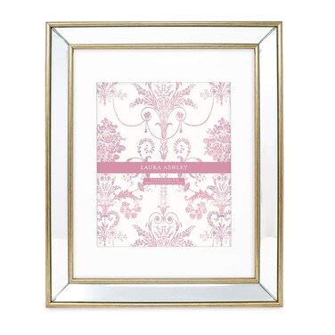 Laura Ashley 11x14 Matted 8x10 Gold Beveled Mirror Picture Frame Classic Mirrored Frame with Deep Slanted Angle WallMountable Made for Photo Gallery and Wall Art 11x14 Matted 8x10 Gold