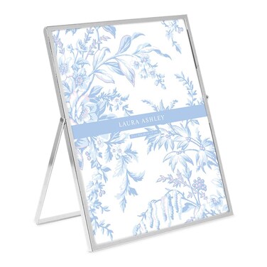 Laura Ashley8x10 Silver Flat Metal Picture Frame Vertical with PullOut Easel Stand Made for Tabletop Counterspace Shelf and Desk