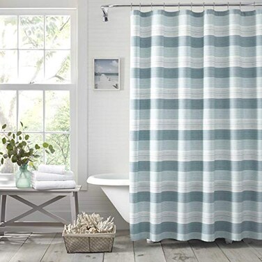 Tommy Bahama  Fabric Shower Curtain Stylish Striped Bathroom Decor Hook Holes Top Hula Beach Blue 72 x 72