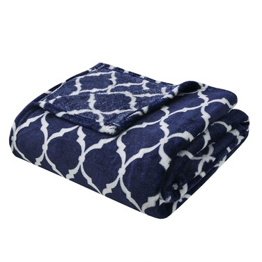 Madison ParkOgee Lightweight Throw Blanket Premium Microlight Design Spread Oversize Ultra Soft Cozy Living Room Couch Sofa Bed 60x70 Indigo Plush Throw