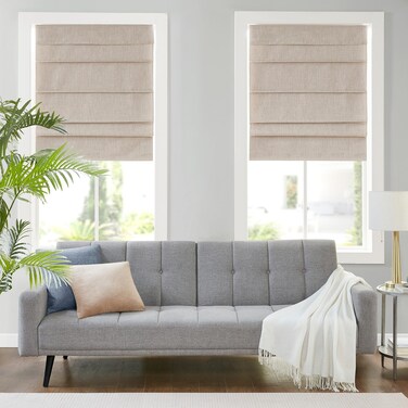 Madison Park Cordless Roman Shades Total Blackout Blinds LinenLike Fabric Energy Efficient Thermal Insulated Roman Shades for Windows Blackout Total Privacy Window Blinds 31x64 Natural