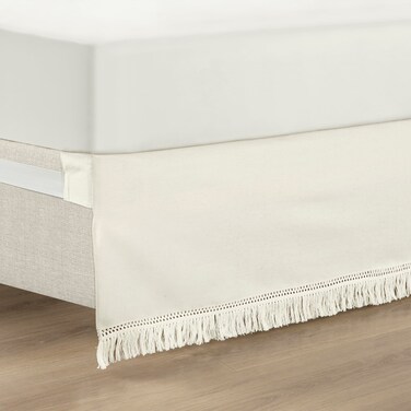 Lush DecorBoho Fringe 15Inch Tailored Drop Easy Fit Bedskirt Queen OffWhite