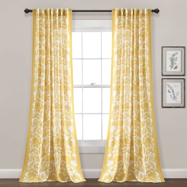 Lush Decor Emma Textured Jacobean Window Curtain Panel Single Panel 84 L x 52 W Yellow