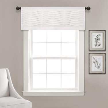 Lush Decor18 x 52 White Wave Texture Valance  Pleated Ruffle Fold Window Kitchen Curtain Single