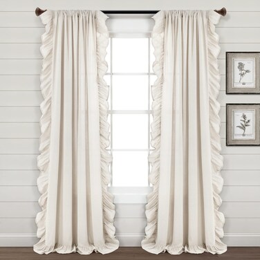 Lush Decor Linen Ruffle Window Curtain Panel Single Panel 84 L x 54 W White