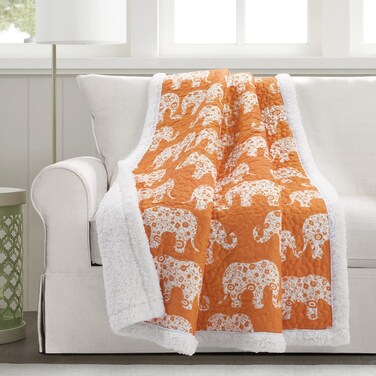 Lush DecorElephant Parade Sherpa Throw Blanket 60 x 50 Orange