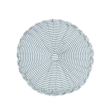 Lush Decor Farmhouse Ticking Stripe Yarn Dyed Pleated Decorative Throw Pillow 14 Round Blue  Round Pillow  Throw Pillows for Bed Couch Or Chair