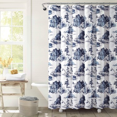Lush Decor French Country Toile Shower Curtain 72 x 72 White  Blue