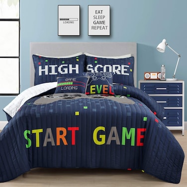 Lush Decor Video Games 5 PieceQuilt Set FullQueen Navy