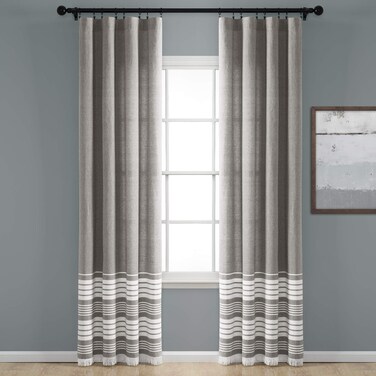 Lush Decor Nantucket Yarn Dyed Cotton Tassel Fringe Window Curtain Panel Pair 84 x 40 Gray