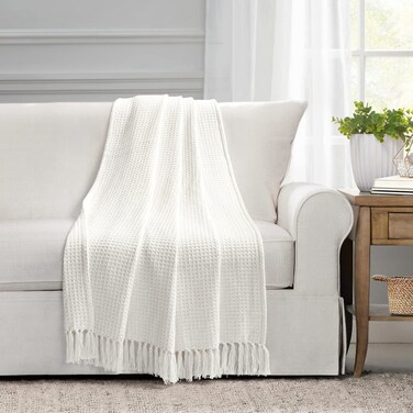 Lush DecorWaffle Cotton Knit Throw Blanket 60 x 50 White