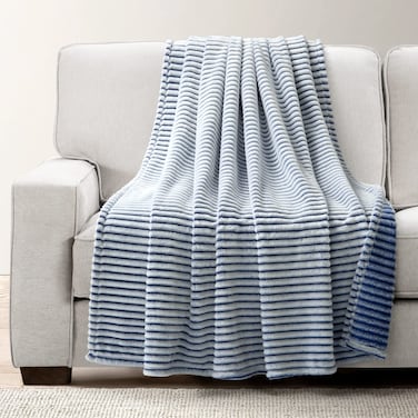 Lush DecorSuper Cozy Soft Fluffy Ribbed Faux Fur Throw Blanket 50 W x 60 L White  Navy  Warm Fuzzy Throw Blankets for Couch and Sofa