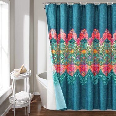 Lush DecorBoho Chic Polyester Shower Curtain 14Piece Set with PEVA Lining and Rings 72 x 72