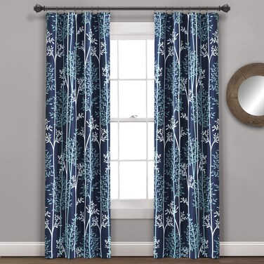 Lush Decor Navy Linear Tree Blackout Grommet Window Curtain Panel Pair 84 x 38