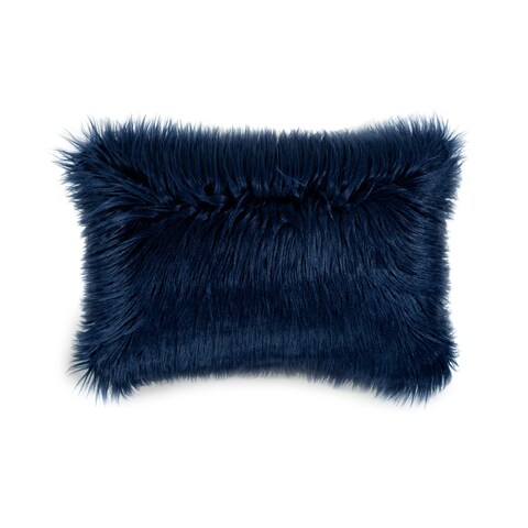 Buy Lush Decor Mongolian Luca Soft Fluffy Faux Fur Decorative Throw Pillow Cover Single 20 W x 13 L Navy for Bed Or Couch Online Carrefour UAE