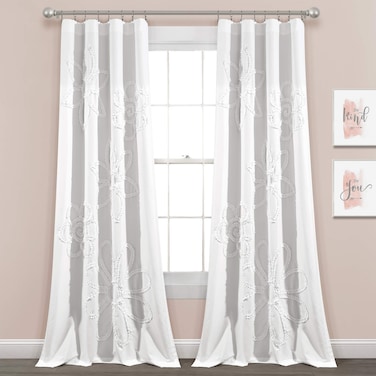 Lush Decor Ruffle Flower Window Curtain Panel Pair 84 L x 42 W White