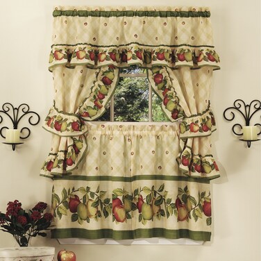 Sweet Home Collection Classic Designs 3 Piece Kitchen Curtain Set 57 x 3657 x 13 Apple Orchard