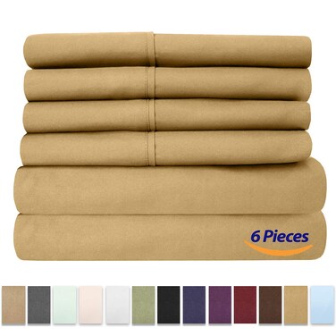 Sweet Home Collection 6 Piece 1500 Thread Count Brushed Microfiber Deep Pocket Sheet Set  2 Extra Pillow Cases Great ValueQueenCamel