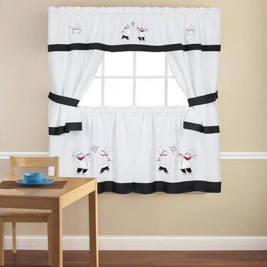Sweet Home Collection Printed Design 5 Piece Kitchen Curtain Window Panel Set 24 Chef