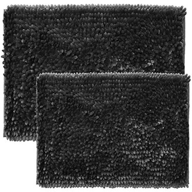 Sweet Home Collection Bath Set 2 Piece Butter Chenille Noodle Soft Luxurious Rugs Absorbent Non Slip Latex Back Microfiber Bathroom Mat 1 17 x 24  1 20 x 32 Charcoal