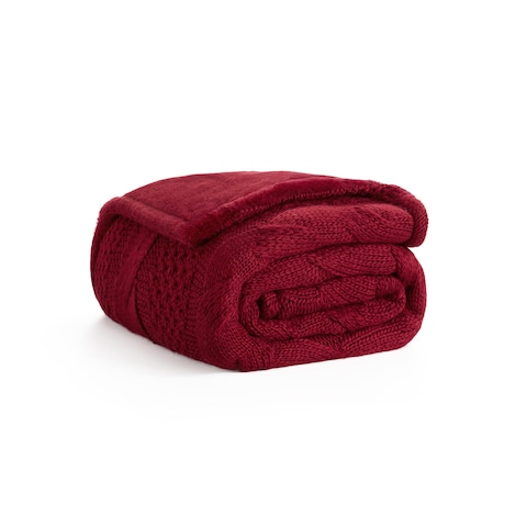 Buy UGGErie Blanket Cable Knit Faux Fur Accent Throw Fully Reversible Oversized Wrap Cozy Blanket 50 x 70 Red Online Carrefour UAE
