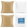Throw Pillow Inserts Pack of 2 with Velvet Soft Solid Decorative Square Throw Pillow Covers Set for Sofa Couch Car Bedroom 18X18 Throw Pillows Inserts with 16x16 Washable Cushion Covers Camel Gold