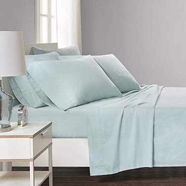 Comfort Spaces Cotton Flannel Breathable Warm Deep Pocket Sheets with Pillow Case Bedding Full Aqua Solid 4 Piece