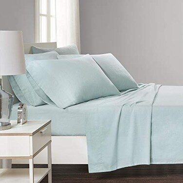 Comfort SpacesCotton Flannel Breathable Warm Deep Pocket Sheets with Pillow Case Bedding King Aqua Solid 4 Piece