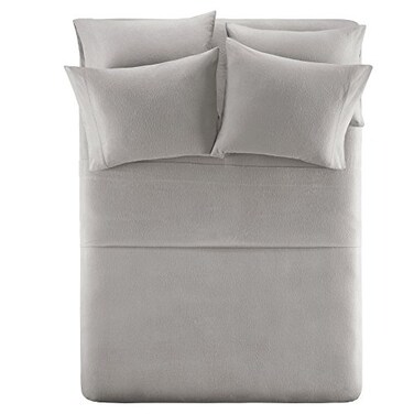Comfort Spaces Cotton Flannel Breathable Warm Deep Pocket Sheets with Pillow Case Bedding Cal King Grey Solid 4 Piece