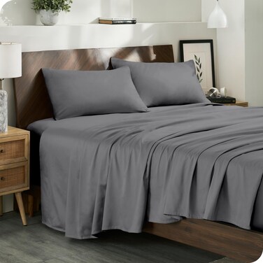 Bare Home 100 Organic Cotton Full Extra Long Sheet Set  Smooth Sateen Weave  Breathable  Cooling  Hotel Luxury Set  Deep Pocket Bed Sheets Full XL Grey