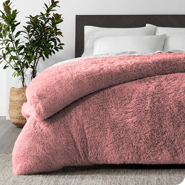 Bare Home Shaggy Fleece Duvet Cover Queen Size  Plush Duvet Cover Set  Super Soft  Luxury  Hidden Zipper Closure  All Season Bedding Duvet Cover Queen Light Pink