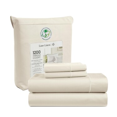 LANE LINEN Full Size Sheets 1200 Thread Count 100 Egyptian Cotton Sheets Full Size Bed 4Pc Full Sheet Set Cooling Sheets Full Size Hotel Quality Deep Pocket Full Size Sheets Set  Ivory