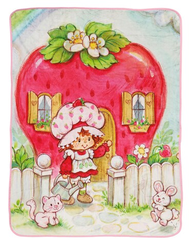 Strawberry Shortcake Berry Playhouse Plush Throw Blanket  Measures 46 x 60 Inches  Kids Super Soft Lightweight Fleece Bedding