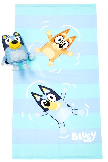 Jay Franco Bluey  Bingo Bath Towel  Bath Buddy Set  Kids Bathtub Accessories  Includes 25 x 50 Inch Microfiber Towel  13 Inch Bluey Water Play Buddy