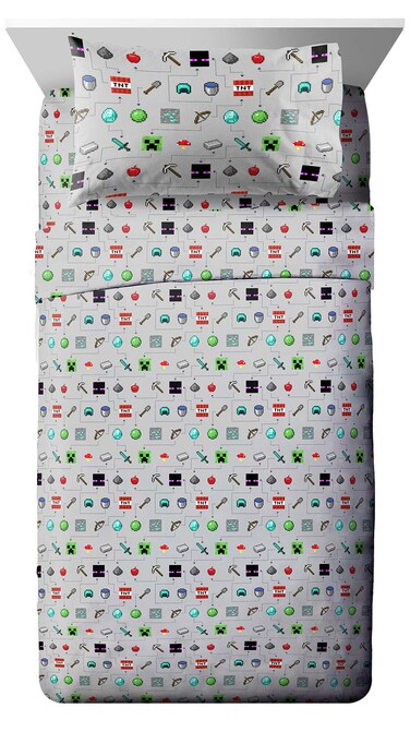 Jay Franco Minecraft Monster Hunters Twin Sheet Set  3 Piece Set Super Soft and Cozy Kids Bedding Features Creepers  Fade Resistant Microfiber Sheets Official Minecraft Product
