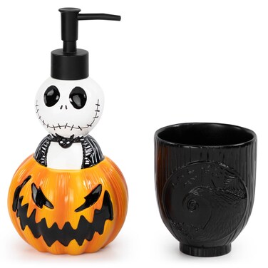 Jay Franco Disney Nightmare Before Christmas Bathroom Soap Dispenser Set  2 Piece Black and White Collection Includes Resin Lotion Pump and Tumbler Cup  Bathroom Dcor