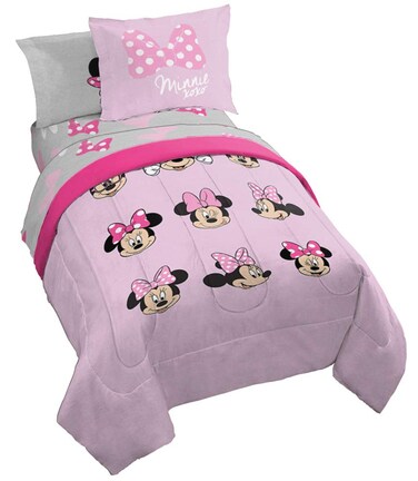 Jay FrancoDisney Minnie Mouse Faces 7 Piece Full Bed Set  Includes Comforter  Sheet Set Bedding  Super Soft Fade Resistant Microfiber  Official Disney Product