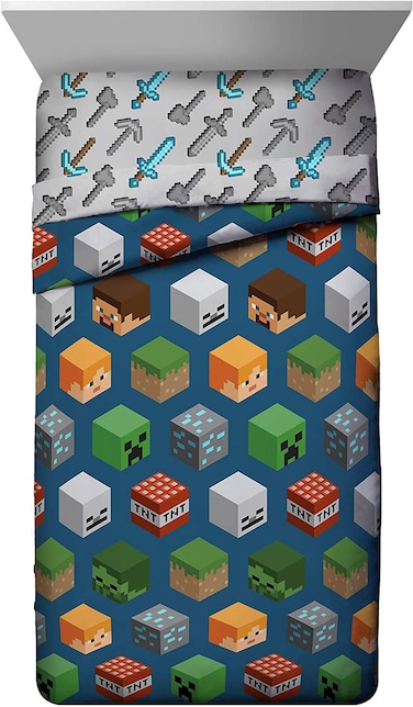 Minecraft Isometric Characters Twin Comforter  Super Soft Bedding Features Creeper  Fade Resistant Polyester Microfiber Fill Official Minecraft Product