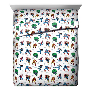 Jay Franco Marvel Avengers Fighting Team Queen Sheet Set  4 Piece Set Super Soft and Cozy Kids Bedding  Fade Resistant Microfiber Sheets Official Marvel Product