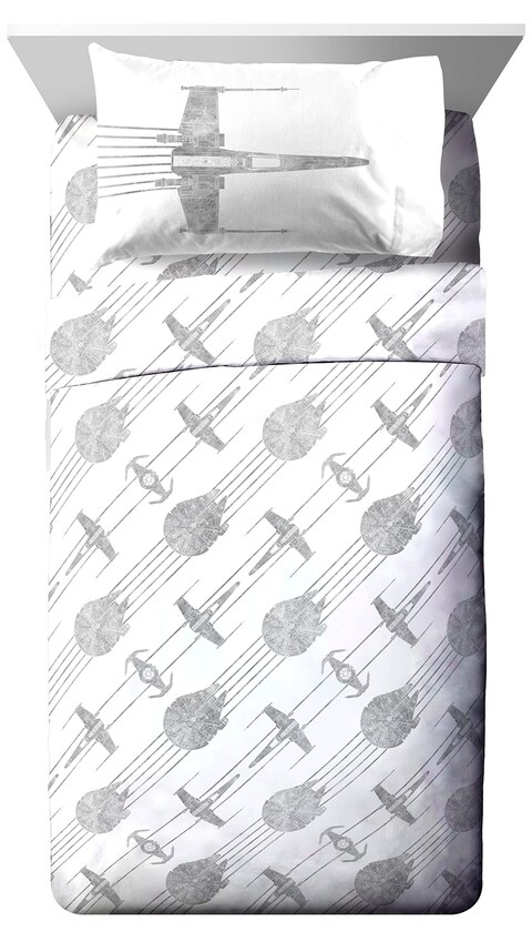 Jay FrancoStar Wars Falcon Schematics Full Size Sheet Set 4 Piece Set Super Soft and Cozy Kids Bedding Fade Resistant Microfiber Sheets